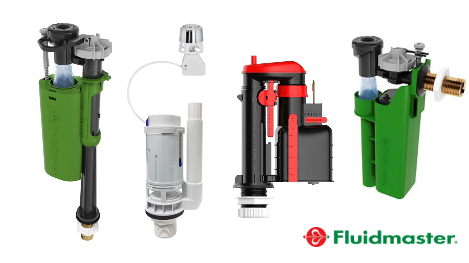 Detailed view comparing the different components of a toilet fill and flush valve.