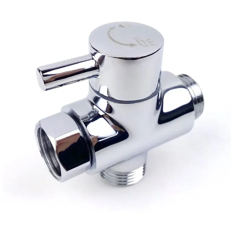 Different types of shower diverter valves mounted within a clean modern shower area.