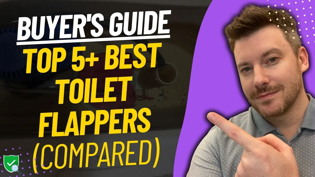 Different types of toilet flappers shown inside a clean porcelain toilet tank.