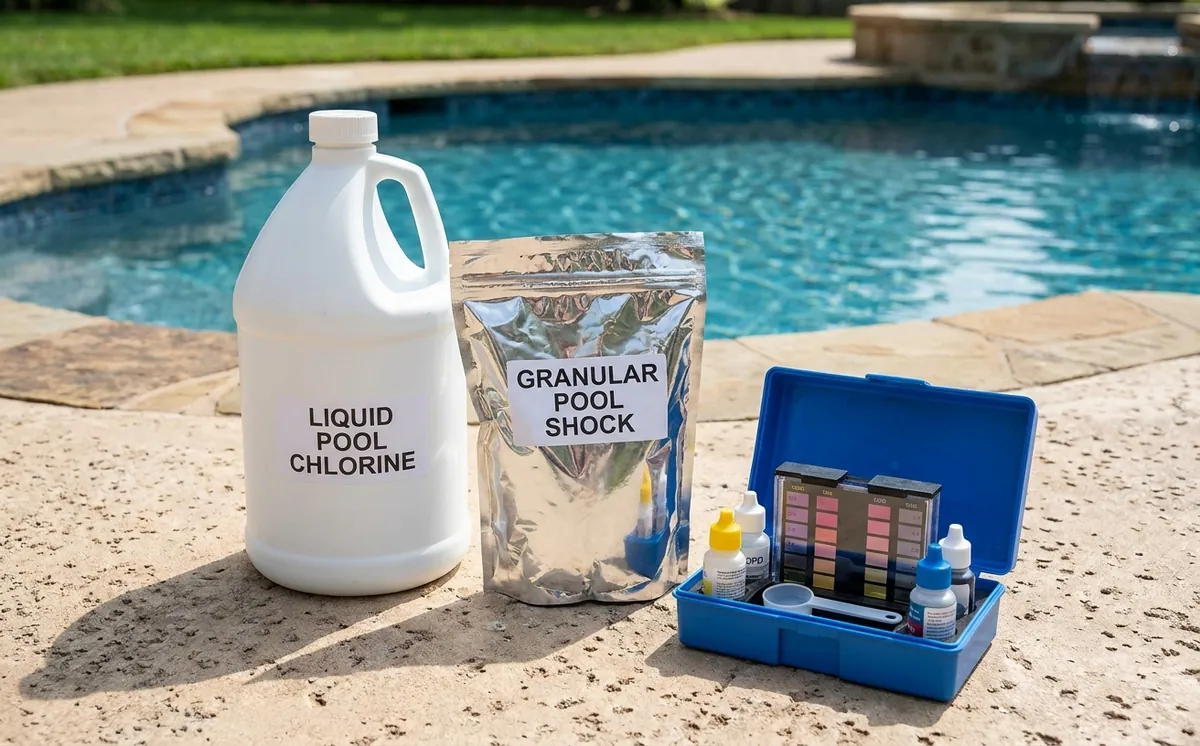 Digital water testing equipment sits on a table to monitor chlorine levels.