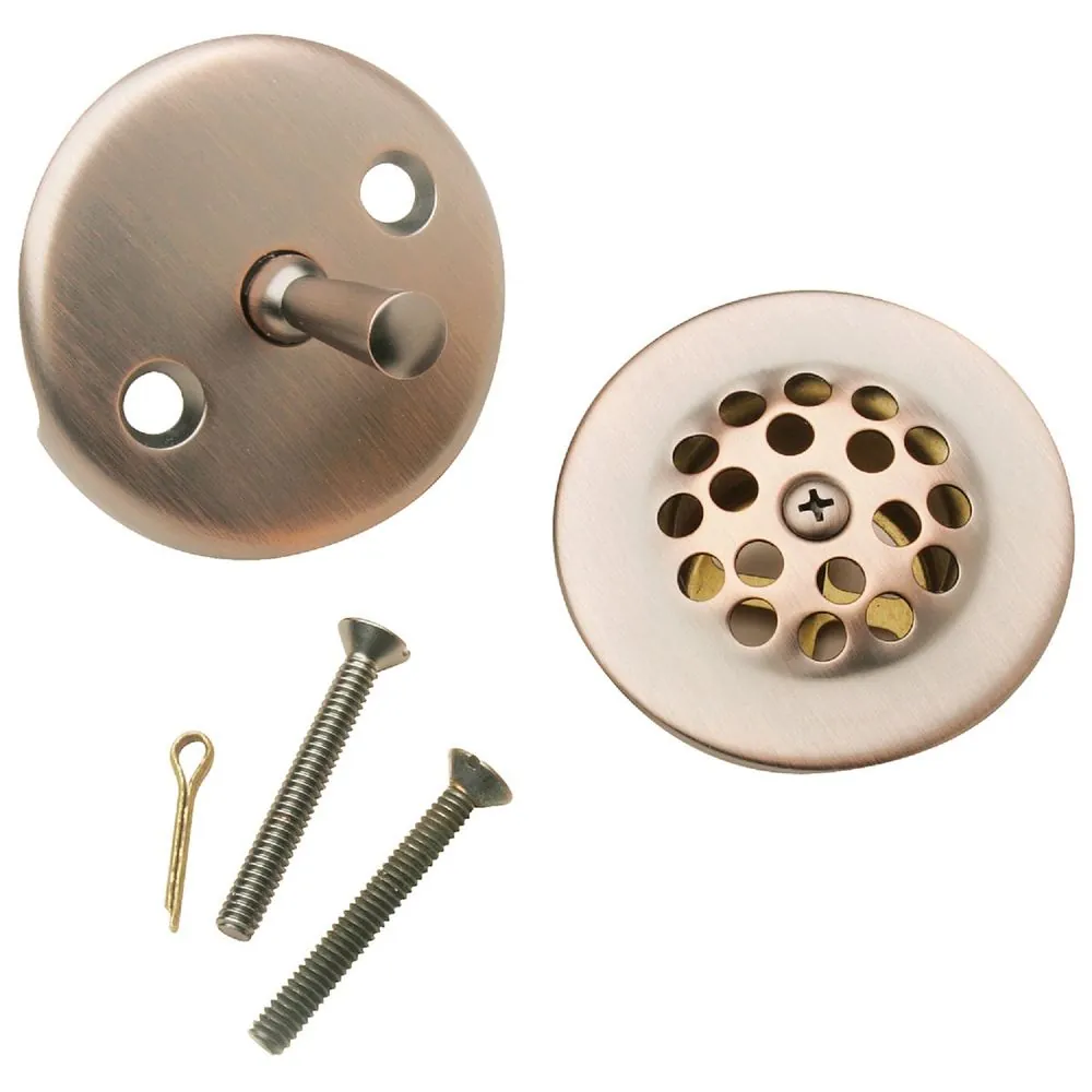 A durable push-pull bathtub stopper installed in a clean porcelain drain.