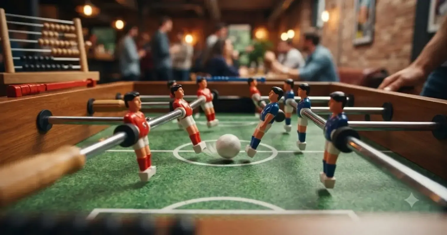 Hands gripping foosball rods demonstrating reflex training advantages