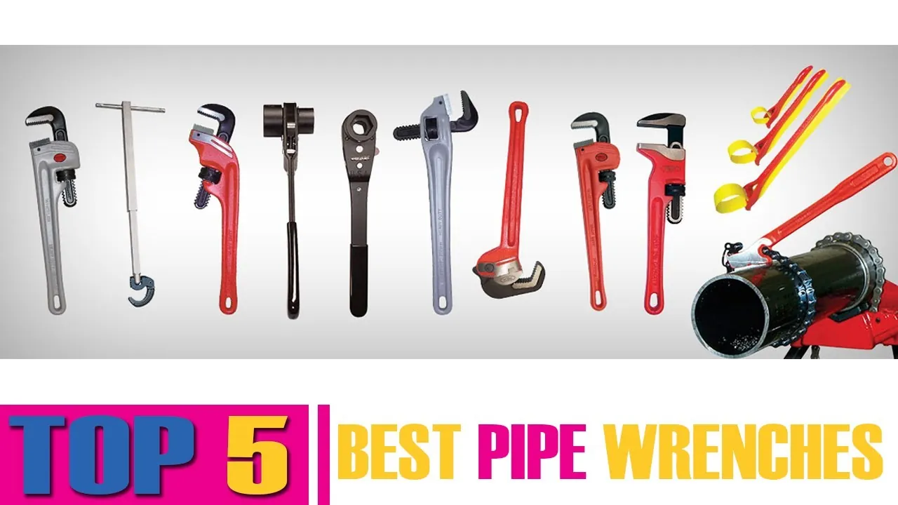 A heavy-duty steel pipe wrench sits beside a lightweight aluminum pipe wrench.