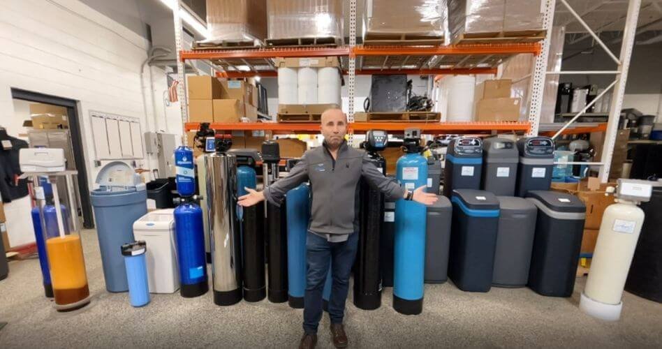 A high-quality water softener system installed in a clean, modern home utility room.