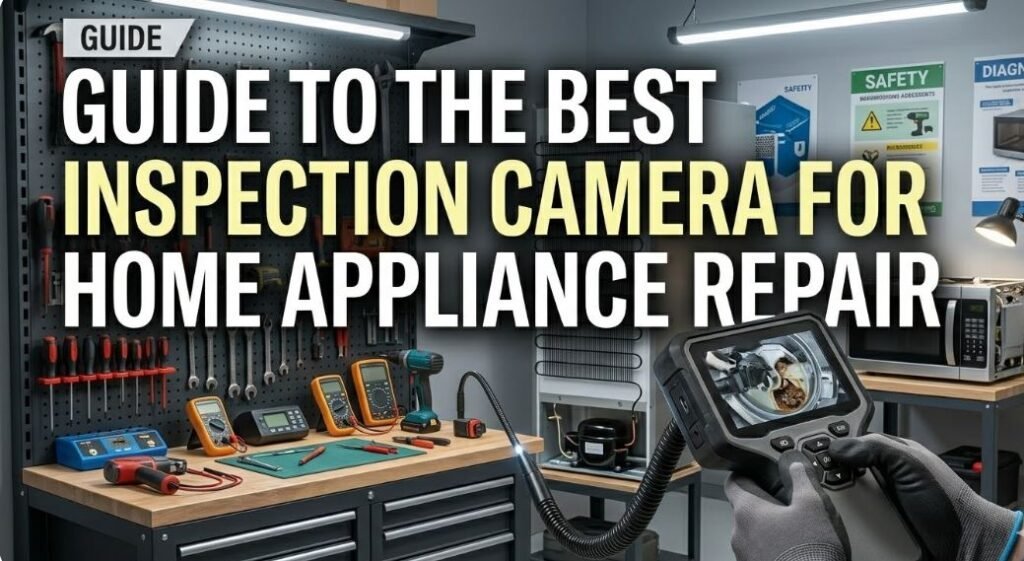 inspection camera on a workbench with tools and natural lighting for home appliance repair