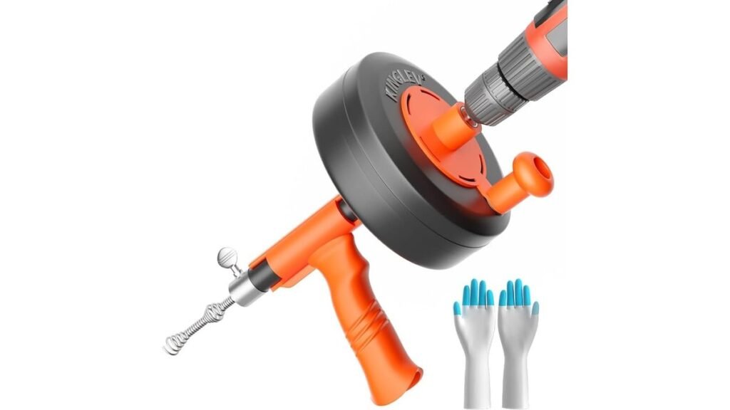 A manual drain snake and electric drain auger displayed for a plumbing comparison.