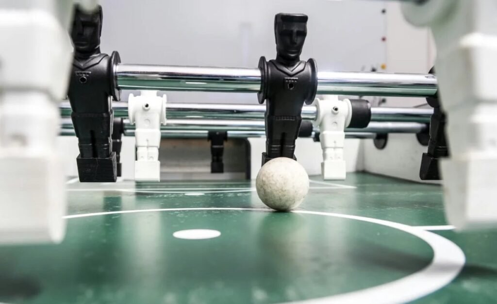 Modern foosball table in a bright living room