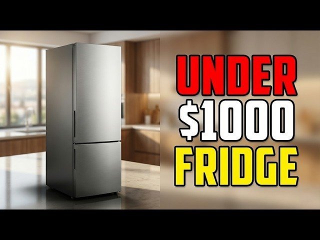 Modern refrigerator in a bright kitchen with fresh produce visible inside