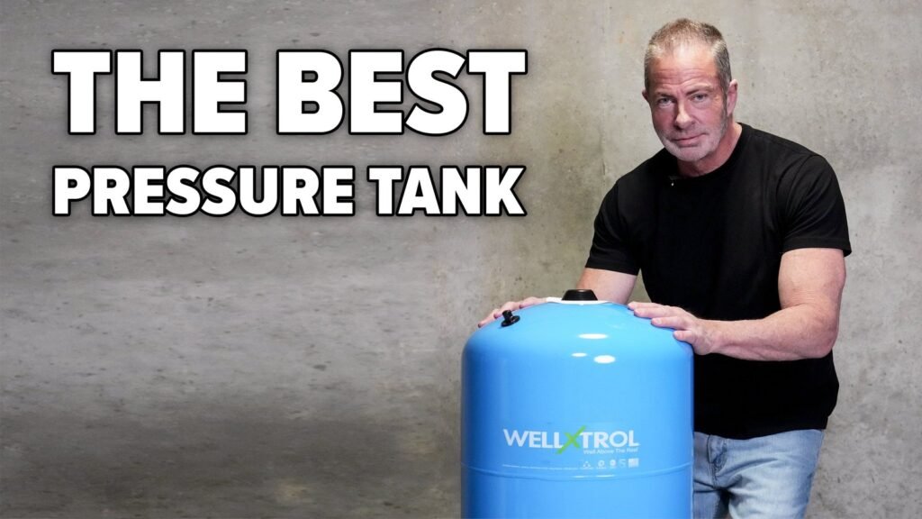 A modern well pressure tank installed in a clean, professional utility room setting.
