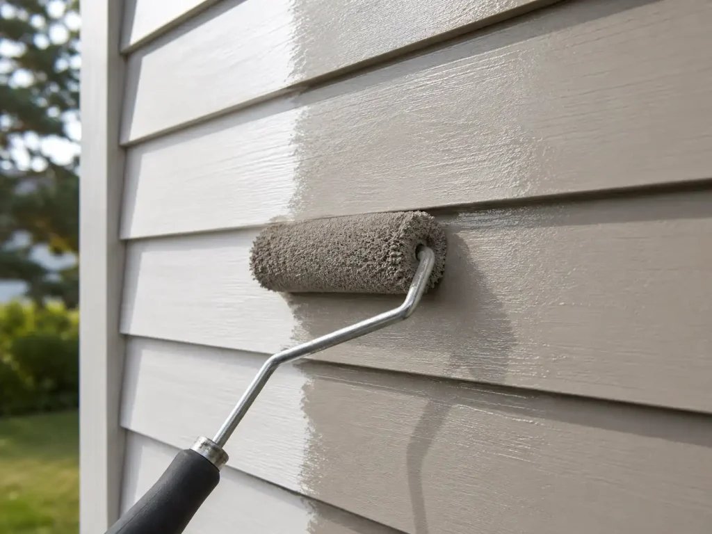 A painter applies exterior wood primer to a cedar plank for a home project.