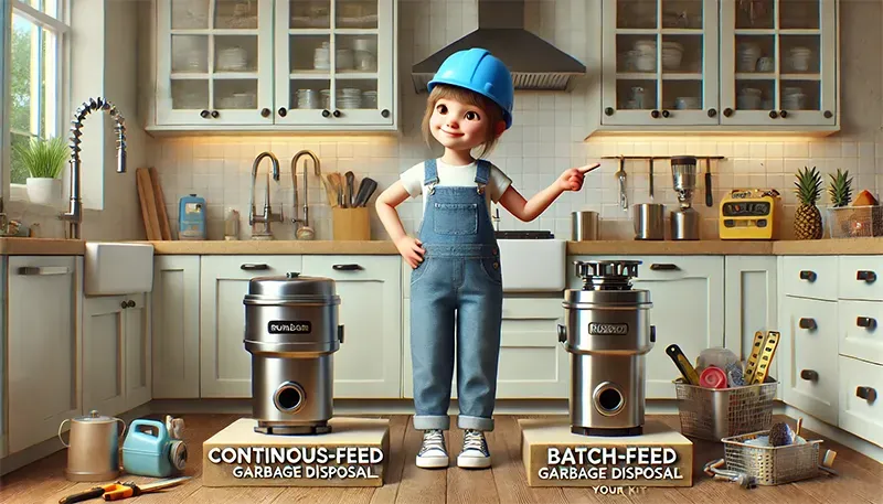 A person activating a continuous feed garbage disposal using a wall-mounted switch.
