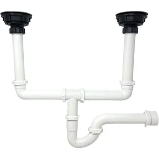 A person selecting a polypropylene P trap kit for a bathroom plumbing installation.