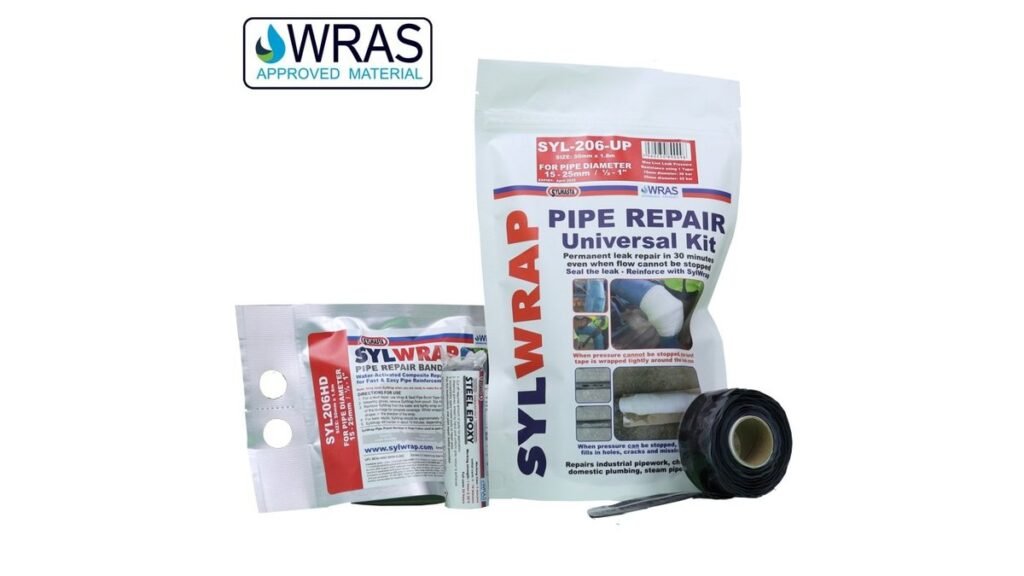 A plumber applies high-quality pipe repair tape to a leaking joint in a home.