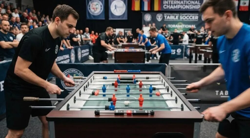 Professional foosball table in a bright modern lounge for international associations