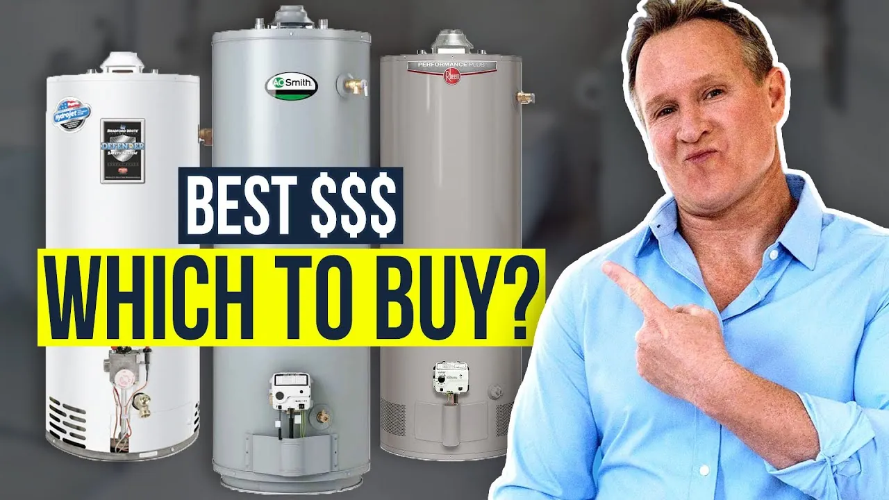 Professional plumber consulting a manual next to a high-quality water heater.
