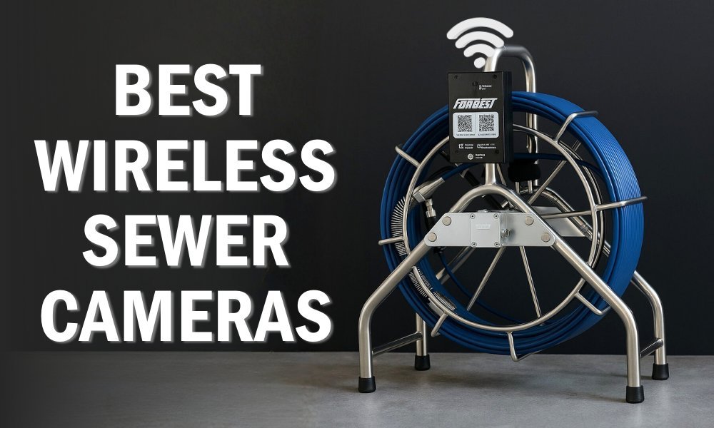 Professional plumber inspecting pipes using a modern drain camera system in a basement.