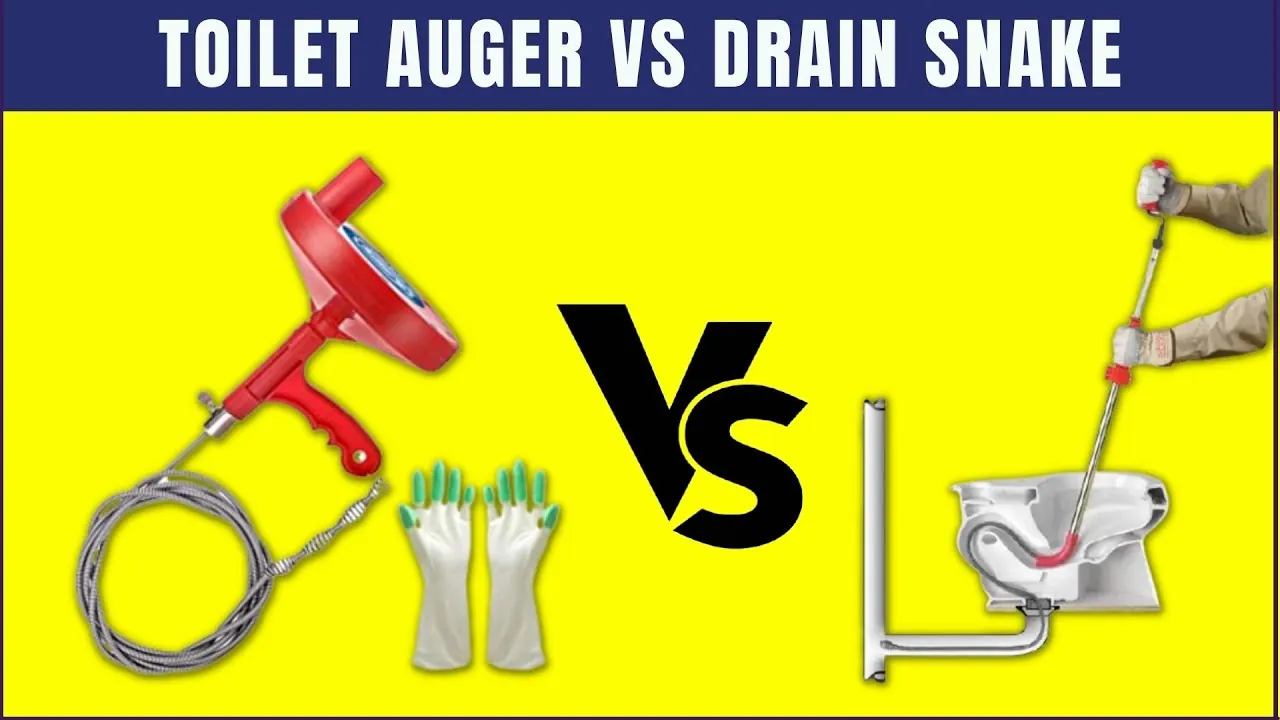 Protective safety gear and a toilet auger ready for plumbing maintenance tasks.