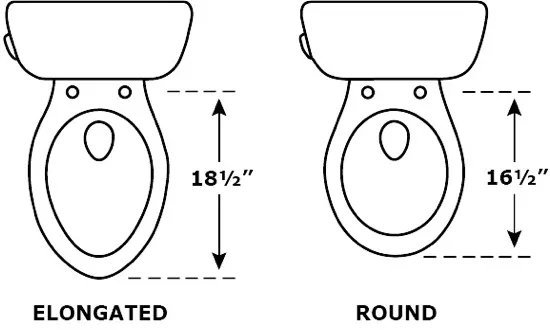 A round toilet and an elongated toilet displayed side by side in a bathroom.
