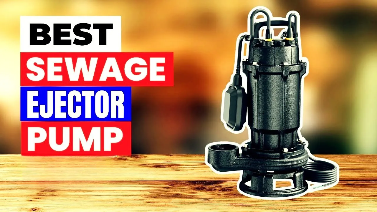 A sewage pump installation in a basement with visible vertical piping and measurements.