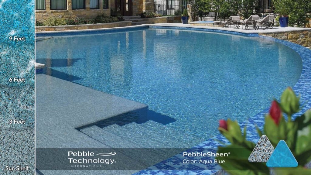 Side-by-side comparison of mini pebble and pebble sheen pool finishes showing texture differences