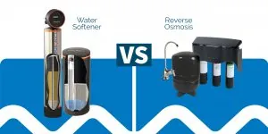 Side by side components of a water softener and a reverse osmosis filtration system.