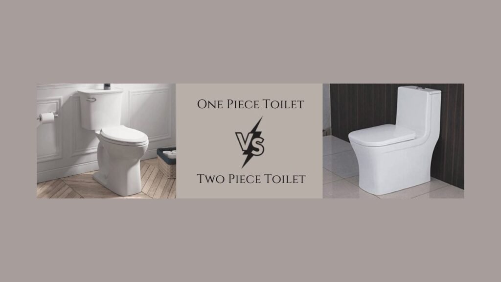 A side-by-side display showcasing the design differences between one-piece and two-piece toilet styles.