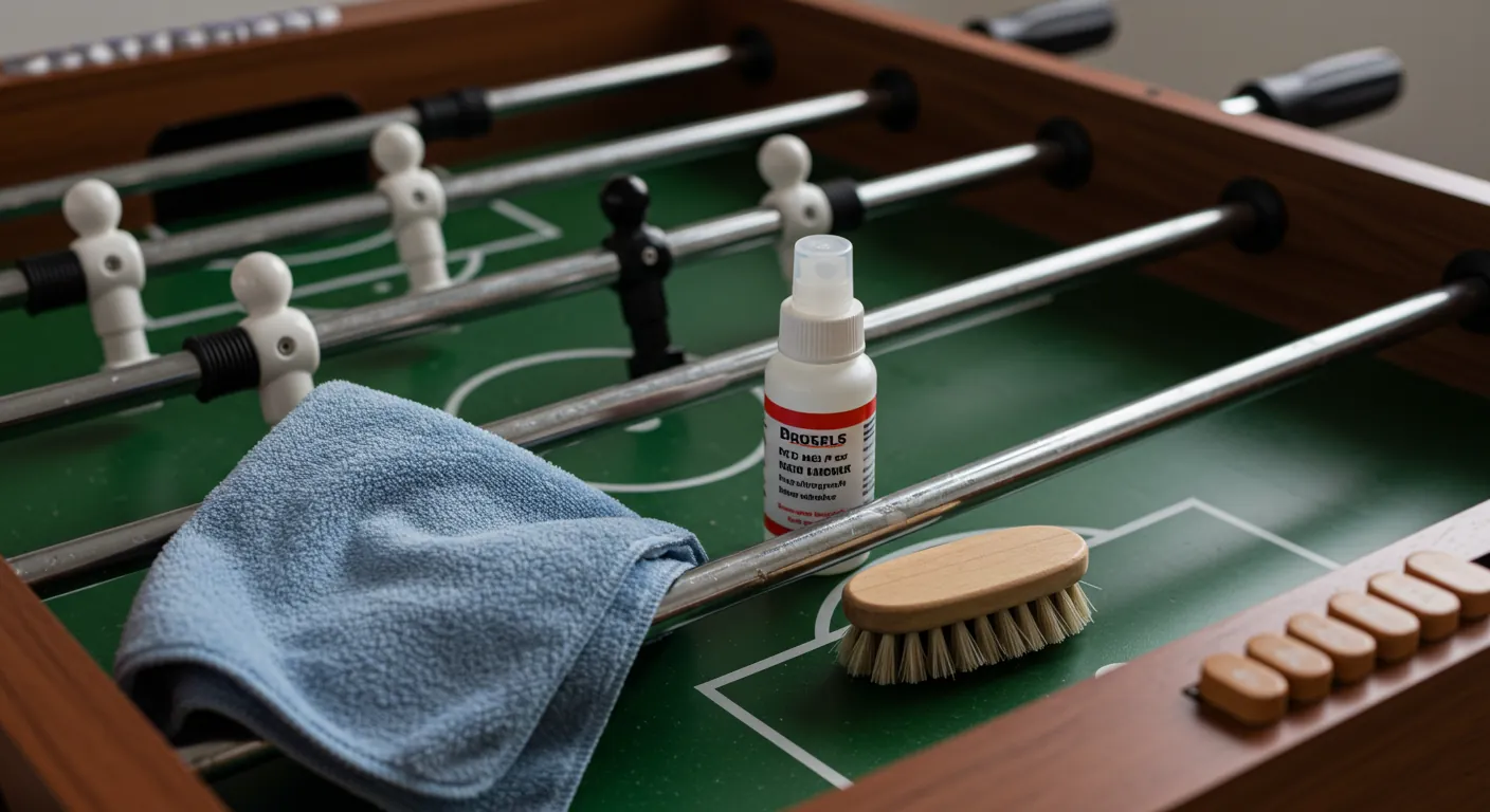 Silicone spray can and cloth prepared for foosball table maintenance