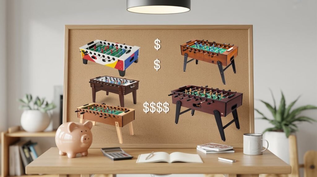 A stylish foosball table in a modern coffee shop lounge.