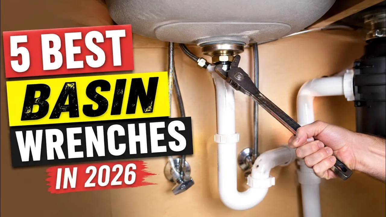 A telescoping basin wrench used to reach a nut behind a pedestal sink.