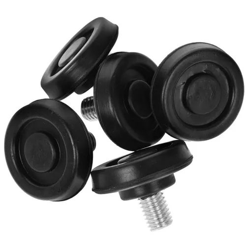 Threaded and snap-on foosball table replacement feet displayed on wood