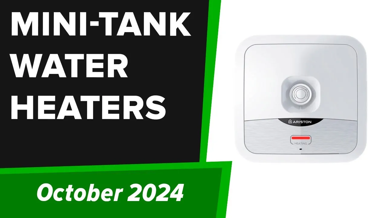 Three different mini tank water heaters placed on a workbench for size comparison.