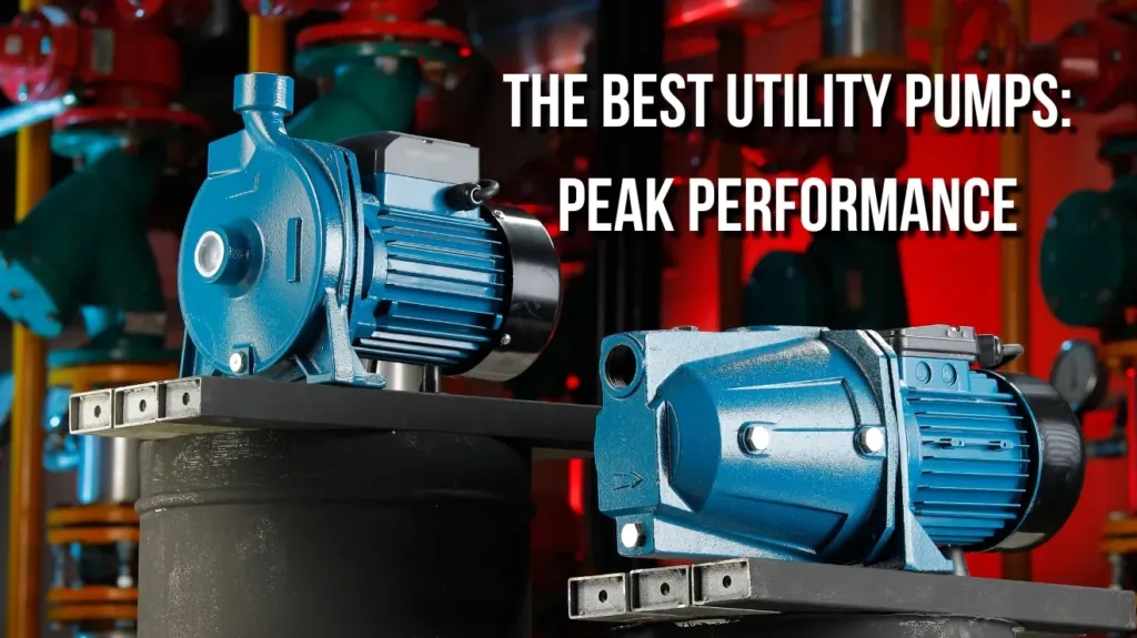 Three distinct types of utility pumps displayed on a workbench for water drainage.