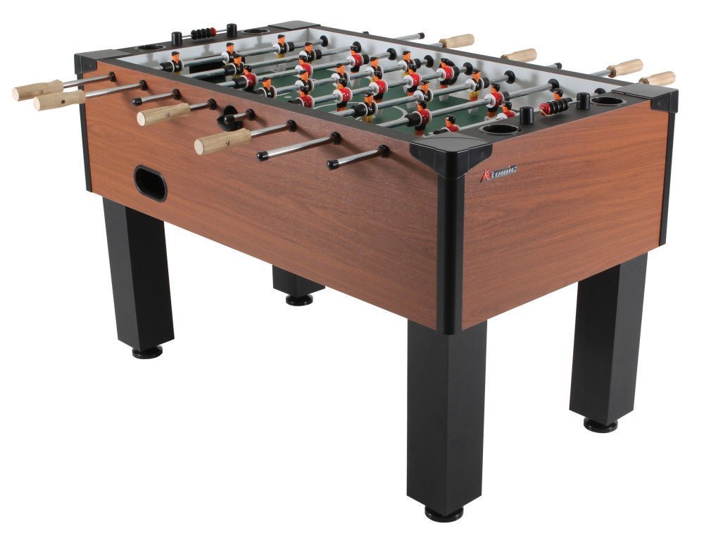 Three top foosball table brands displayed together in a bright living room setting