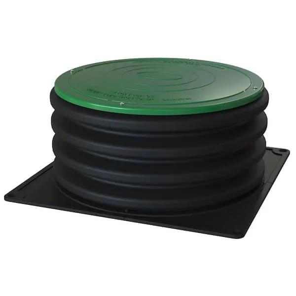 Tightening a bolt on a septic riser lid during routine maintenance.