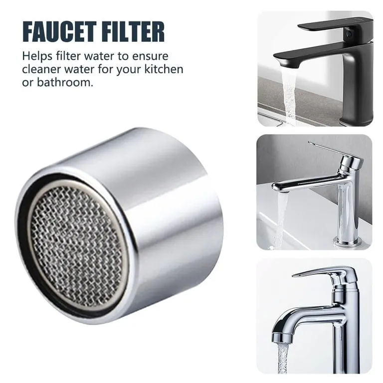 Using a coin to measure a faucet spout to select the right aerator.