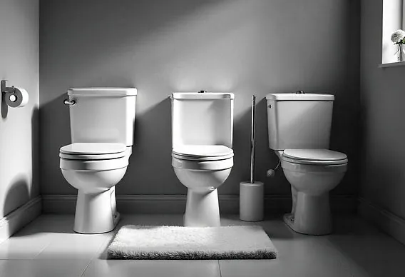 Using plastic shims to level a toilet base during a professional bathroom installation.