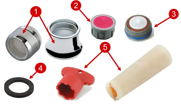 Using pliers wrapped in a towel to unscrew a faucet aerator for cleaning.