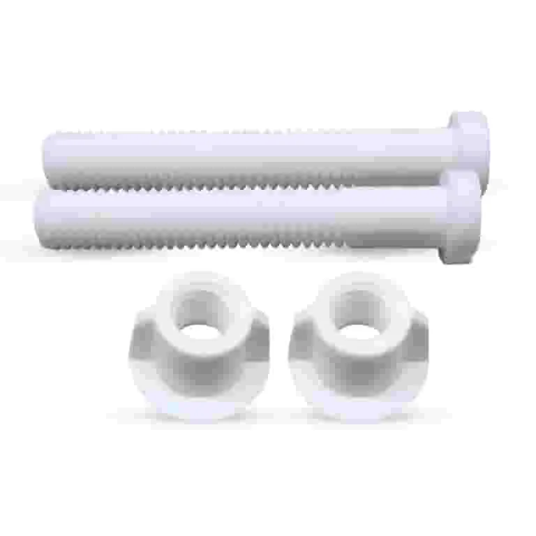 A variety of toilet seat hardware components used for troubleshooting and repairs.