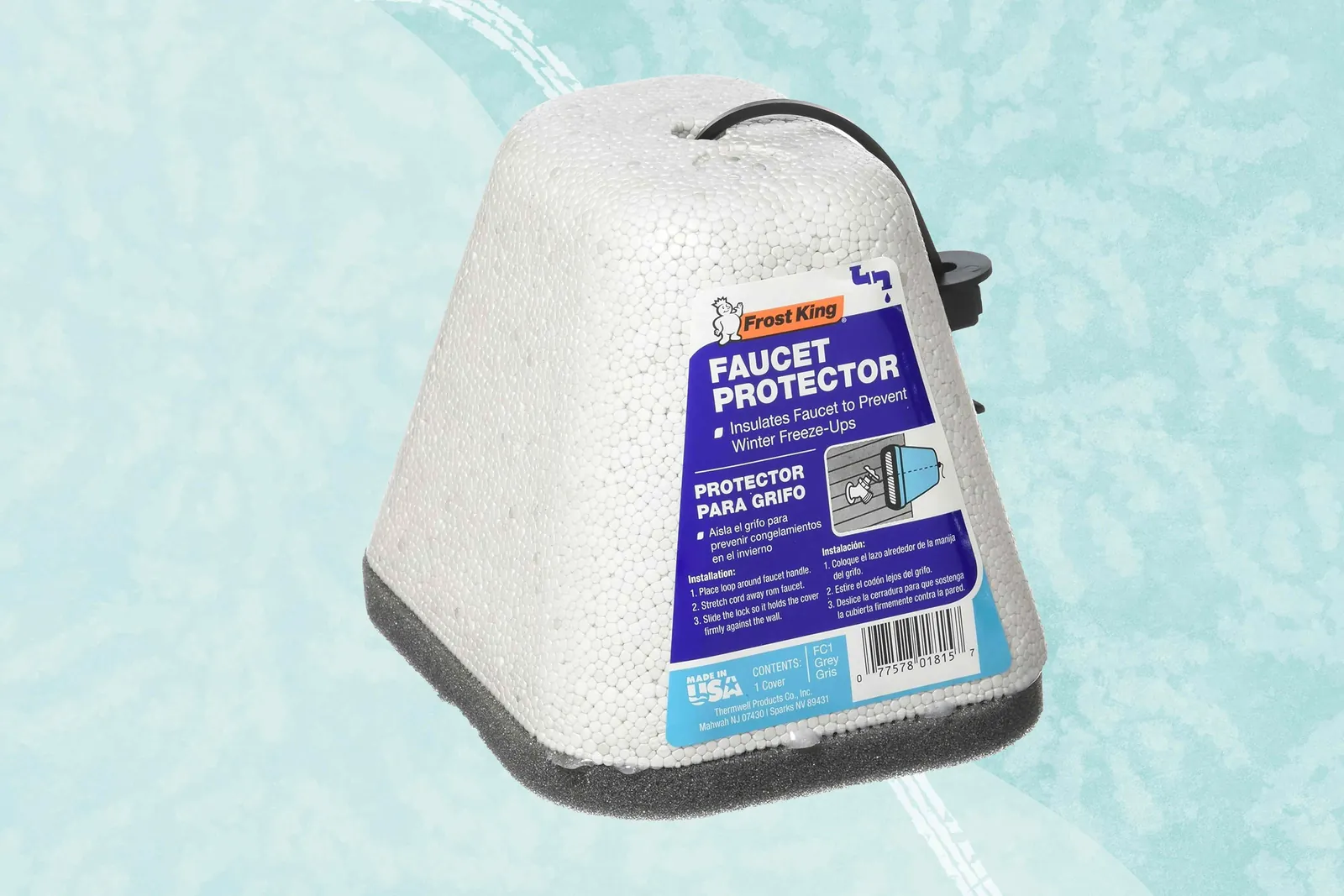 Various types of faucet covers are installed on a residential wall for winter protection.