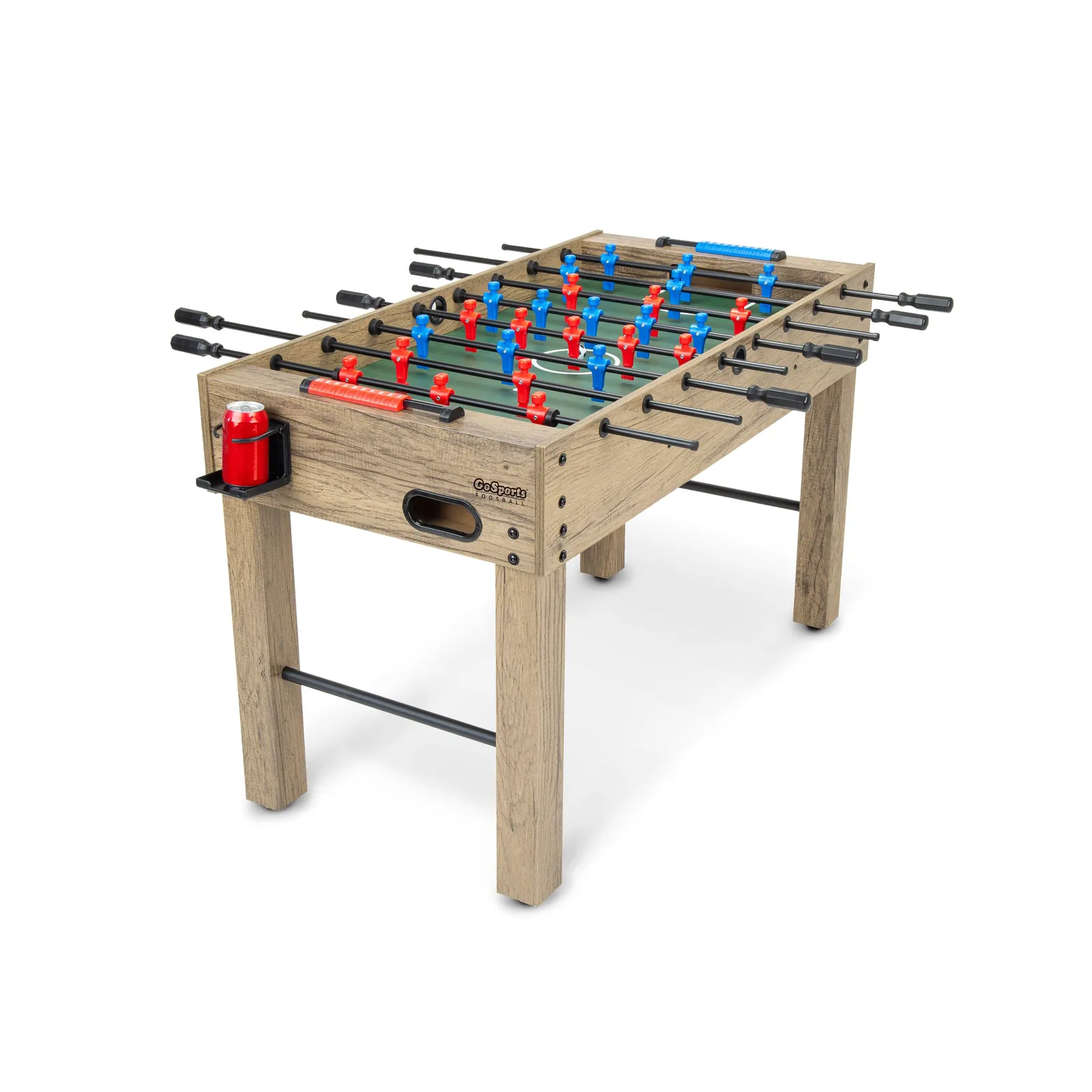 A wobbly foosball table placed too close to walls in a cramped room causing frustration